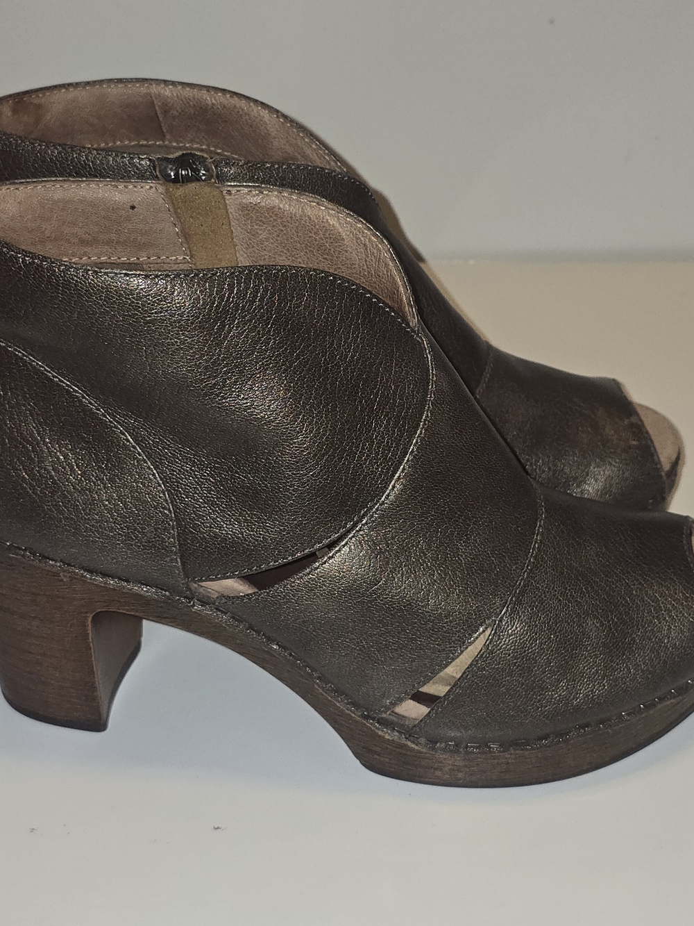 Dansko Brown Leather Peep-Toe Ankle Booties